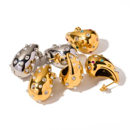 Edelstahl Ohrringe, 304 Edelstahl, mit Kunststoff Perlen, Modeschmuck & für Frau & mit Strass, keine, 26x16mm, verkauft von Paar