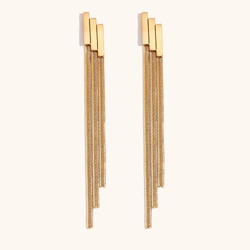 Fashion Fringe Earrings, 316L Stainless Steel, 18K gold plated, fashion jewelry & for woman, golden, 82x7.50mm, Sold By Pair