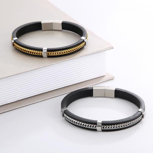Stainless Steel Jewelry Bracelet, 304 Stainless Steel, with Microfiber PU, fashion jewelry & for man, more colors for choice, Length:Approx 21 cm, Sold By PC