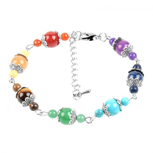 Gemstone Bracelets with Brass silver color plated fashion jewelry & for woman mixed colors Length Approx 17 cm Sold By PC