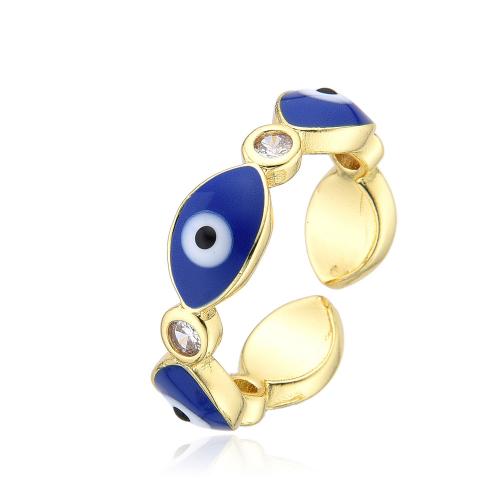 Evil Eye Smykker Finger Ring, Messing, med Cubic Zirconia, Horse Eye, guldfarve belagt, mode smykker & onde øje mønster & for kvinde & emalje, flere farver til valg, nikkel, bly & cadmium fri, Indvendig diameter:Ca. 17mm, Solgt af PC