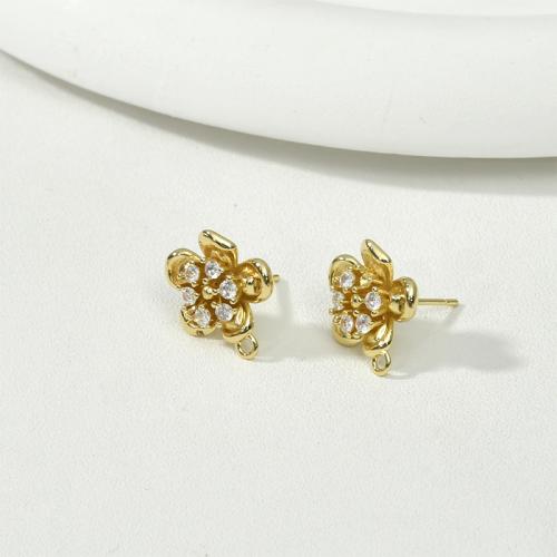 Brass Earring Stud Component Flower plated DIY & micro pave cubic zirconia nickel lead & cadmium free Sold By PC