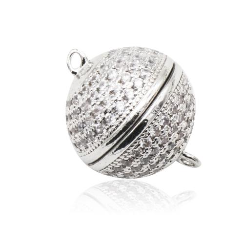 Brass Magnetic Clasp Round plated DIY & micro pave cubic zirconia nickel lead & cadmium free Sold By PC