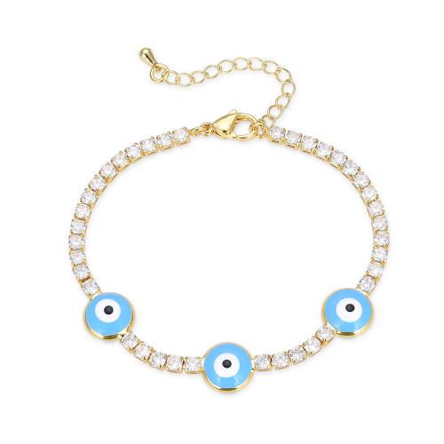 Evil Eye Jewelry Bracelet, Brass, gold color plated, fashion jewelry & evil eye pattern & micro pave cubic zirconia & for woman & enamel, more colors for choice, nickel, lead & cadmium free, Length:Approx 17.5 cm, Sold By PC