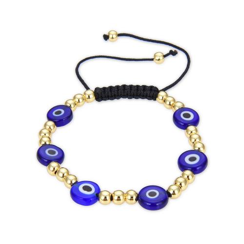 Evil Eye Jewelry Bracelet, Brass, with Knot Cord & Lampwork, gold color plated, Adjustable & fashion jewelry & Unisex & evil eye pattern, more colors for choice, nickel, lead & cadmium free, Sold By PC