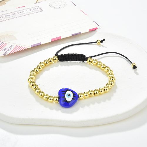 Evil Eye Jewelry Bracelet, Brass, with Knot Cord & Lampwork, Heart, gold color plated, Adjustable & fashion jewelry & Unisex & evil eye pattern, more colors for choice, nickel, lead & cadmium free, Sold By PC