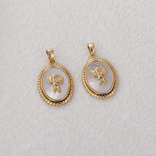 Brass Jewelry Pendants with Shell Oval gold color plated DIY nickel lead & cadmium free Sold By PC