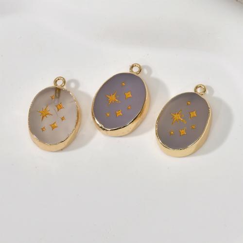 Brass Jewelry Pendants, with Agate, Oval, gold color plated, DIY & different designs for choice, more colors for choice, nickel, lead & cadmium free, Length about 14-916mm,,Hight about 23-24mm, Sold By PC