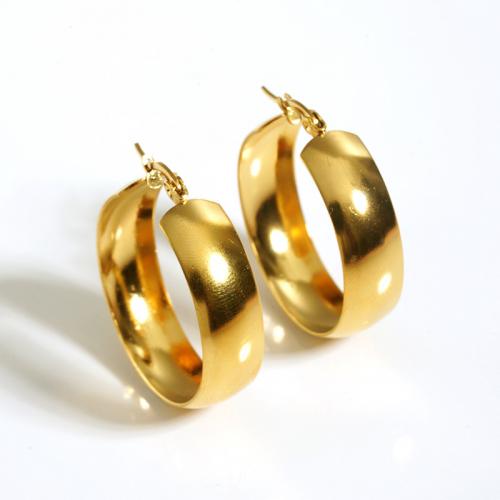 Titanium Steel  Earring Round gold color plated fashion jewelry & for woman Sold By Pair