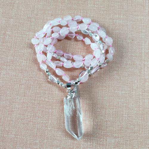 Quartz Necklace Rose Quartz with Clear Quartz & Brass silver color plated fashion jewelry & for woman mixed colors Length Approx 80 cm Sold By PC