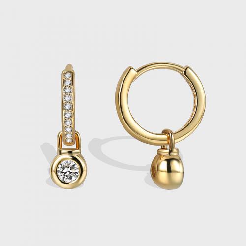 Brass Leverback Earring, plated, fashion jewelry & micro pave cubic zirconia, golden, nickel, lead & cadmium free, 13x19mm, Sold By Pair