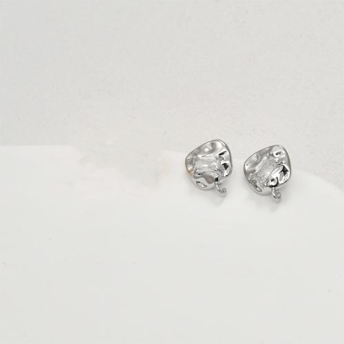 Brass Earring Stud Component plated DIY & micro pave cubic zirconia silver color nickel lead & cadmium free Sold By PC
