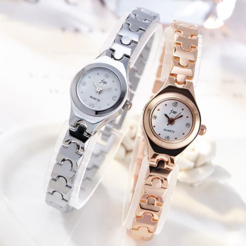 Kvinder armbåndsur, 201 rustfrit stål, med Glas, mode smykker & Kinesisk bevægelse & for kvinde & vandtæt, flere farver til valg, nikkel, bly & cadmium fri, Dial diameter :1.8cm, thickness: 0.6cm., Længde Ca. 12-17 cm, Solgt af PC