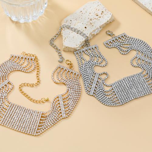 Zinklegierung Schmuck Halskette, mit Verlängerungskettchen von 14.5cm, plattiert, mehrschichtig & für Frau & mit Strass, keine, frei von Nickel, Blei & Kadmium, Länge ca. 30.7 cm, verkauft von PC