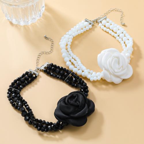 Tibetan Style Sweater Chain Necklace, with Cloth & Acrylic, with 9.4cm extender chain, Flower, handmade, three layers & fashion jewelry & for woman, more colors for choice, nickel, lead & cadmium free, Length:Approx 30.9 cm, Sold By PC