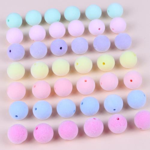 Acrylic Jewelry Beads, with Flocking Fabric, Round, DIY, more colors for choice, 16mm, Hole:Approx 2mm, Approx 10PCs/Bag, Sold By Bag