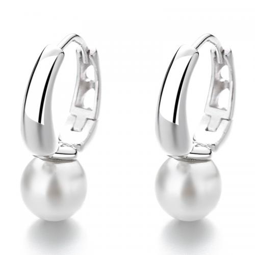 925 Sterling Silver Hoop Earrings, with Shell Pearl, plated, for woman, more colors for choice, 17x12.80mm, Sold By Pair
