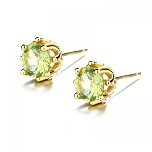 925 Sterling Silver Stud Earrings, with Peridot Stone, plated, for woman, more colors for choice, Sold By Pair