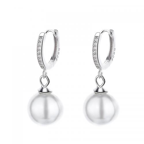 Cubic Zirconia Micro Pave Sterling Silver Earring 925 Sterling Silver with Shell Pearl plated & micro pave cubic zirconia & for woman Sold By Pair