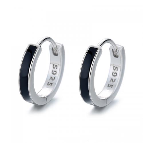 925 Sterling Silver Hoop Earrings, plated, for woman & epoxy gel, more colors for choice, 12.50x2.50mm, Sold By Pair