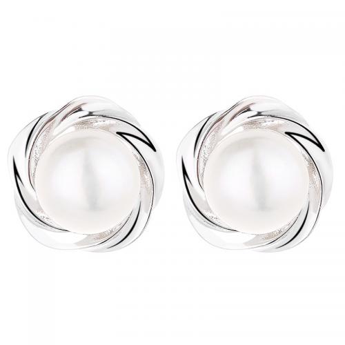 925 Sterling Silver Stud Earrings with Shell Pearl plated for woman Sold By Pair