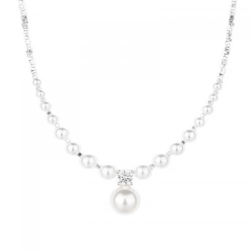 Cubic Zircon Micro Pave 925 Sterling Silver Necklace with Shell Pearl with 5CM extender chain plated & micro pave cubic zirconia & for woman silver color Length Approx 40 cm Sold By PC