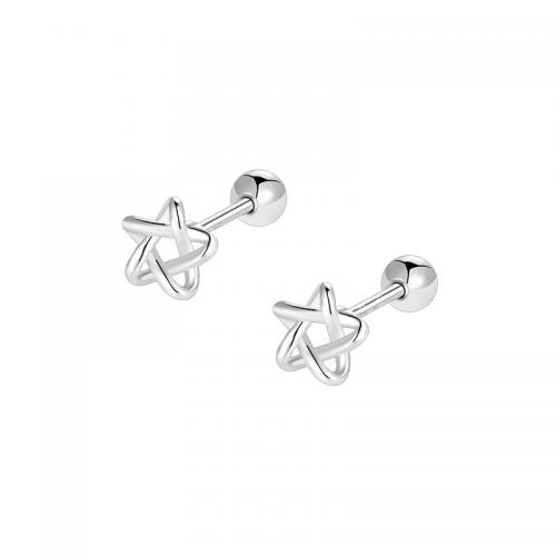 Brass Stud Earring, Star, plated, for woman, platinum color, 9mm, Sold By Pair