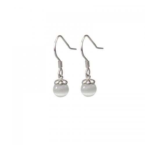 Brass Drop Earring with Cats Eye plated for woman platinum color 23mm Sold By Pair