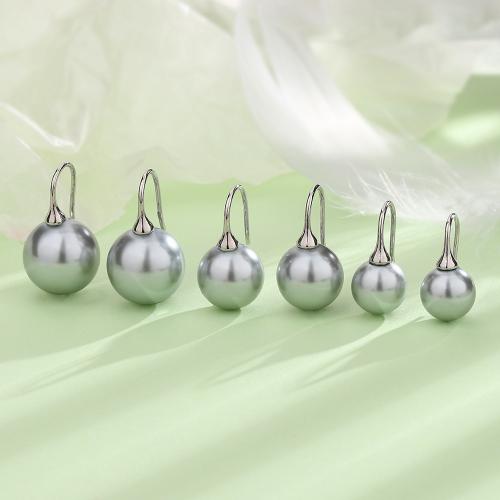 Messing Tropfen Ohrringe, mit Kunststoff Perlen, plattiert, verschiedene Größen vorhanden & für Frau, Silberfarbe, verkauft von Paar
