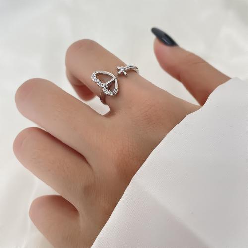 Cúbicos Circonia Micro Pave anillo de latón, metal, chapado, micro arcilla de zirconia cúbica & para mujer, color de platina, Vendido por UD