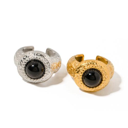 Ring Finger ze stali nierdzewnej, Stal nierdzewna 304, ze Agat czarny, biżuteria moda & dla kobiety, dostępnych więcej kolorów, inner diameter 18.2mm, width 18.4mm, sprzedane przez PC