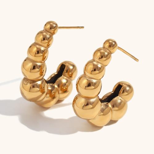 Stainless Steel Stud Earrings, 316L Stainless Steel, 18K gold plated, fashion jewelry & for woman, golden, 27x8.10mm, Sold By Pair