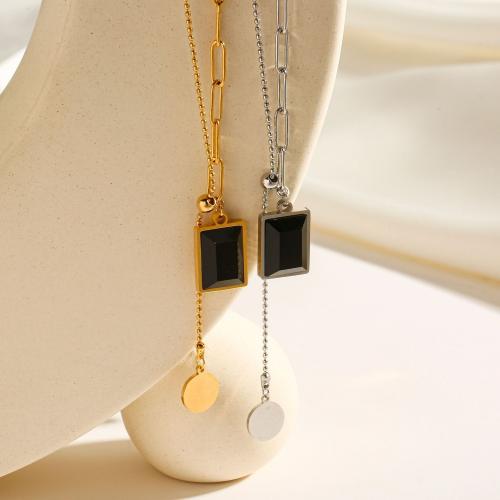 Titanstahl Halskette, mit Schwarzer Achat, Modeschmuck & für Frau, keine, verkauft per ca. 45 cm Strang