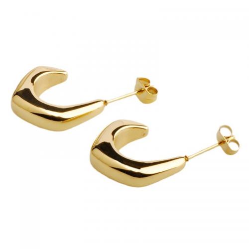 Titanium Steel  Earring, Vacuum Ion Plating, fashion jewelry & for woman, golden, 19.60x24.50mm, Sold By Pair