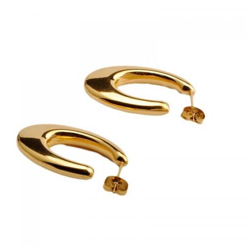 Titanium Staal Earring, mode sieraden & voor vrouw, gouden, 28.40x17.30mm, Verkocht door pair