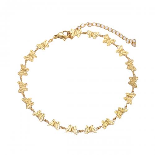 Bracelet d'acier titane, avec 5cm chaînes de rallonge, papillon, bijoux de mode & pour femme, doré, Longueur:Environ 20 cm, Vendu par PC