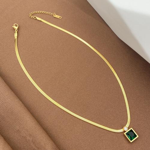 Edelstahl Schmuck Halskette, 304 Edelstahl, mit Smaragd, mit Verlängerungskettchen von 5cm, Modeschmuck & für Frau, goldfarben, Länge ca. 39 cm, verkauft von PC