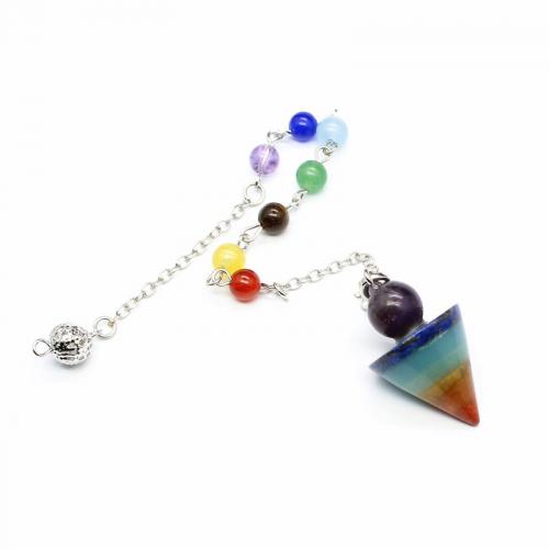Gemstone Pendants Jewelry, Natural Stone, with Brass, Conical, silver color plated, different materials for choice, more colors for choice, pendant 35x20mm,chain length 20cm, Sold By PC