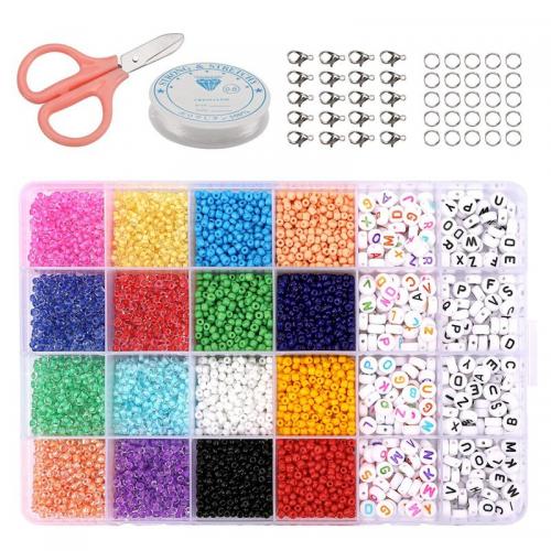 DIY Jewelry Supplies Glass with Plastic Box & Elastic Thread & Resin & Zinc Alloy 24 cells mixed colors Sold By Box