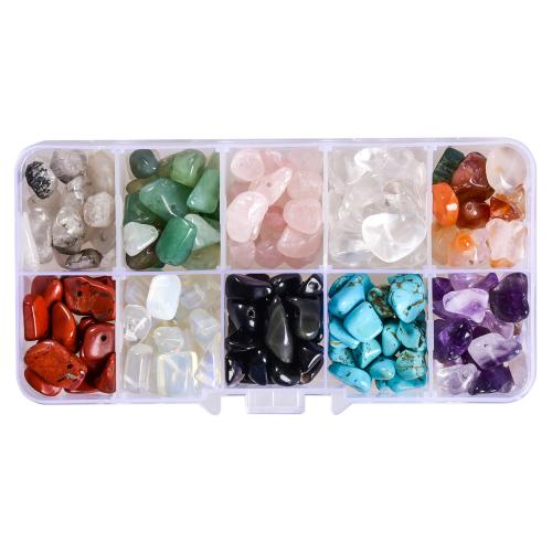 Grânulos de gemstone jóias, Pedra natural, with Caixa plástica, DIY & 10 células, cores misturadas, box:13x6.8x2.2cm,beads:6-10mm, vendido por box