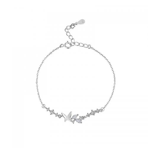 925 Sterling Silver Bangle Bracelet, with 2.5CM extender chain, plated, micro pave cubic zirconia & for woman, platinum color, Length:Approx 16.5 cm, Sold By PC