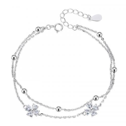 925 Sterling Silver Bangle Bracelet, with 2CM extender chain, plated, micro pave cubic zirconia & for woman, platinum color, Length:Approx 16 cm, Sold By PC
