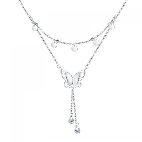 Cubic Zircon Micro Pave 925 Sterling Silver Necklace, with White Shell, with 5CM extender chain, plated, different styles for choice & micro pave cubic zirconia & for woman, platinum color, Length:Approx 40 cm, Sold By PC