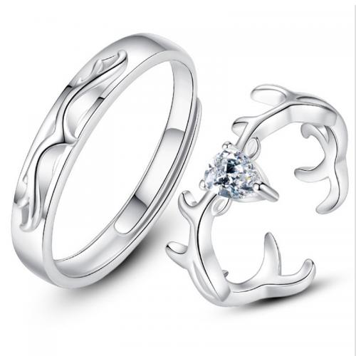 Couple Finger Rings 925 Sterling Silver plated Unisex & micro pave cubic zirconia platinum color Sold By PC
