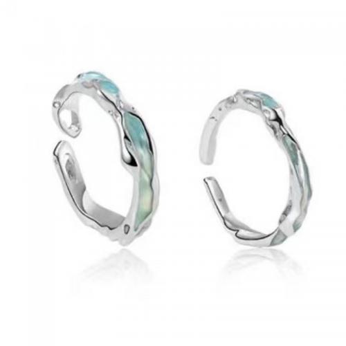 Couple Finger Rings 925 Sterling Silver plated Unisex & epoxy gel platinum color Sold By PC