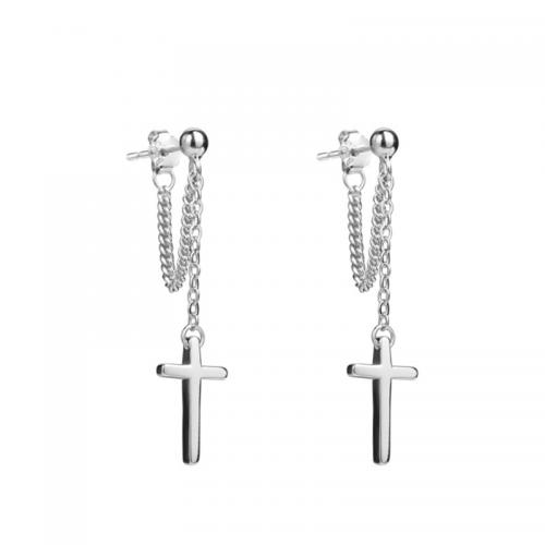 925 Sterling Silver Drop &  Dangle Earrings Cross plated for woman 34mm Sold By Pair