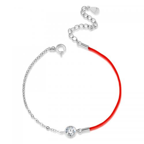 925 Sterling Silver Bangle Bracelet, with Wax Cord, with 5CM extender chain, plated, micro pave cubic zirconia & for woman, platinum color, Length:Approx 17 cm, Sold By PC