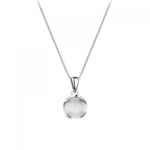 925 Sterling Silver Necklaces, with White Chalcedony, with 5CM extender chain, plated, for woman, platinum color, Length:Approx 40 cm, Sold By PC