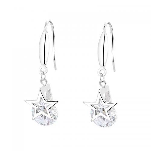 Cubic Zirconia Micro Pave Sterling Silver Earring, 925 Sterling Silver, plated, micro pave cubic zirconia & for woman, platinum color, 28x9mm, Sold By Pair