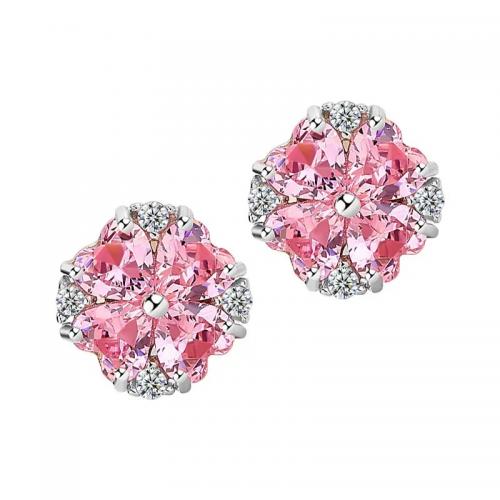 Cubic Zirconia Micro Pave Sterling Silver Earring, 925 Sterling Silver, plated, micro pave cubic zirconia & for woman, platinum color, 9mm, Sold By Pair